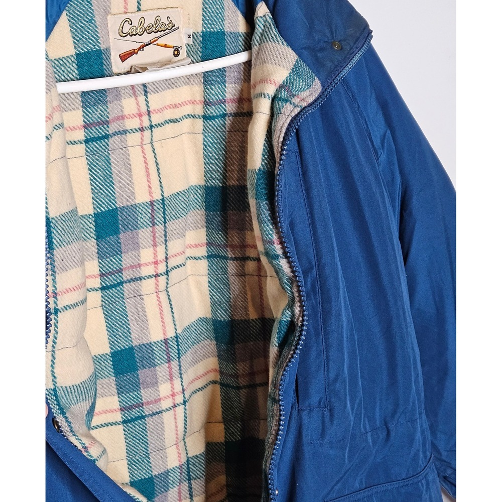 Cabelas Vintage Womens M Goose Down Long Coat Blue Plaid Lined Hunting Winter - Picture 4 of 5